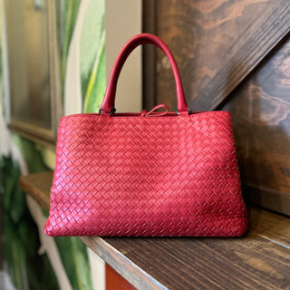 BOTTEGA VENETA Milano Red Intrecciato Lambskin Leather Tote