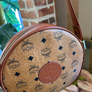 MCM Circle Vintage Cognac Visetos Monogram Canvas Crossbody Bag