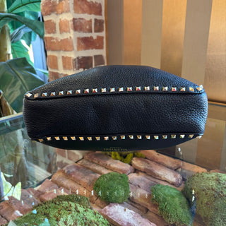 VALENTINO Pebbled Leather Rockstud Flat Hobo Bag