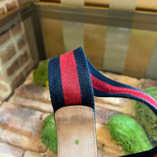 GUCCI Interlocking G Navy Blue & Red Web Stripe Canvas Belt SZ80/32(4US)