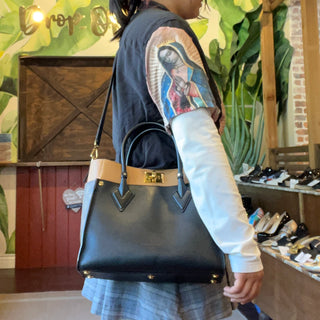 LOUIS VUITTON On My Side MM Noir & Brown Calfskin Leather 2-Way Tote Bag
