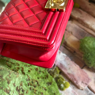 CHANEL Small Boy Red Calfskin Shoulder Bag