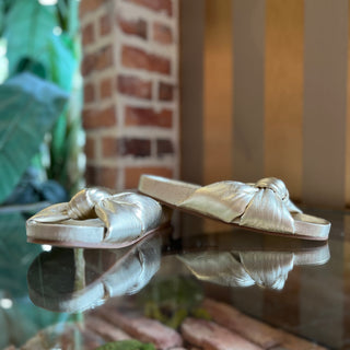 TORY BURCH Metallic Gold Leather Bow Slides SZ 8.5
