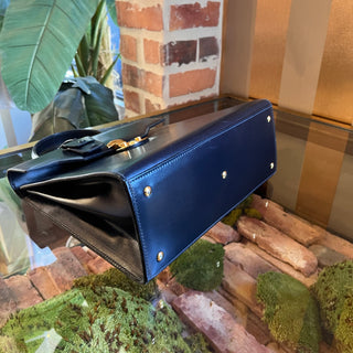 GUCCI Navy Smooth Leather Vintage Top Handle Bag