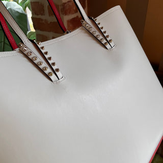 CHRISTIAN LOUBOUTIN Loubitag Spikes East West Cabata Love White Calfskin Tote