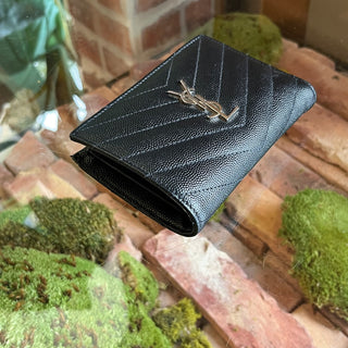 SAINT LAURENT Black Grain De Poudre Cassandra Bifold Wallet