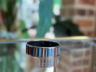 HERMES Multicolor Striped Enamel Wide Bangle Bracelet