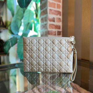 DIOR Caro Pouch Beige Iridescent Lambskin Leather Clutch