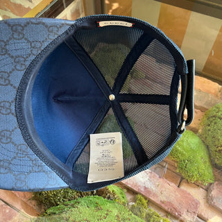GUCCI Navy Blue GG Supreme Canvas Baseball Cap SZM