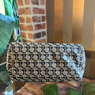 FERRAGAMO Leather Trim Coated Canvas Tote Bag