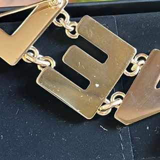 CHANEL Black Strass Logo Metal Brooch