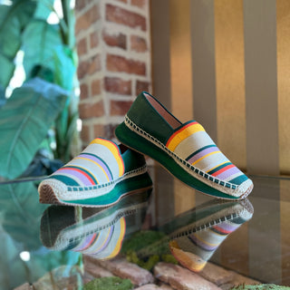 TORY BURCH Multicolor Knit Fabric Green Leather Espadrilles SZ 8