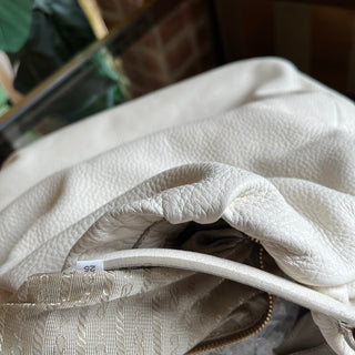 PRADA White Daino Leather Two-Way Hobo Bag