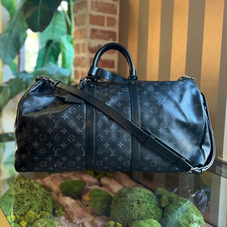 LOUIS VUITTON Keepall Bandouliere 55 Monogram Eclipse Canvas Duffel Bag