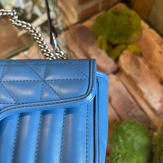 GUCCI GG Marmont Flap Small Blue Mixed Matelasse Leather Shoulder Bag