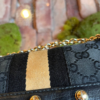 GUCCI Horsebit Pochette Black GG Canvas Shoulder Bag