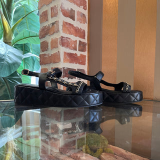 CHANEL Black Quilted Leather Platform Sandals SZ 39 (US 9)