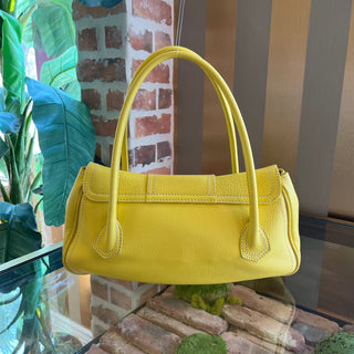 CELINE Buckle Yellow Grained Leather Shoulder Bag