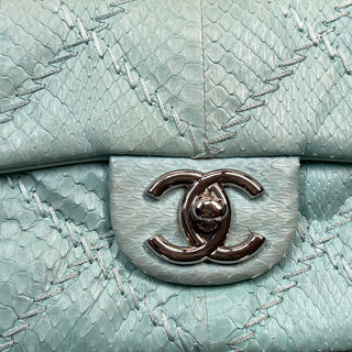 CHANEL East West Flap Aqua Blue Python Ultimate Stitch Quilted Crossbody Bag ADI1111