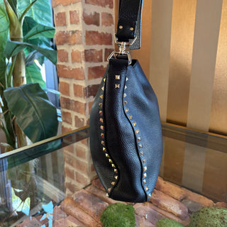 VALENTINO Pebbled Leather Rockstud Flat Hobo Bag