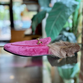 GUCCI Pink Velvet Horsebit Princetown Loafers 41