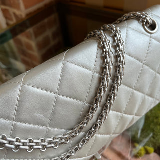 CHANEL Reissue 2.77 Metallic Silver Aged Calfskin Leather Shoulder Bag
