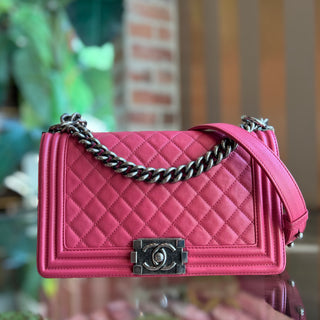 CHANEL Boy Bag Flap Medium Pink Quilted Calfskin Shoulder Bag