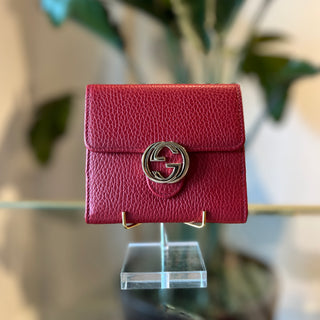 GUCCI Interlocking G Logo Red Dollar Compact Bi-Fold Wallet