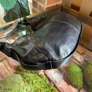 SAINT LAURENT Mombasa Horn Black Leather Vintage Hobo Bag