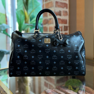 MCM Black Visetos Monogram Canvas Satchel Duffel