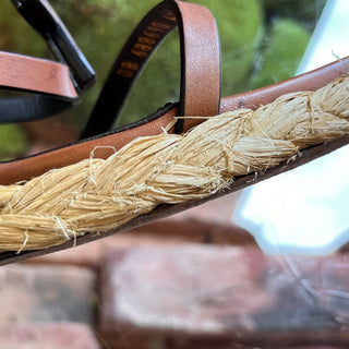 SAINT LAURENT Cassandra Brown Leather Raffia Wedges SZ 41 (US 11)