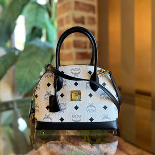 MCM Dome Small White Visetos Monogram Canvas Top Handle