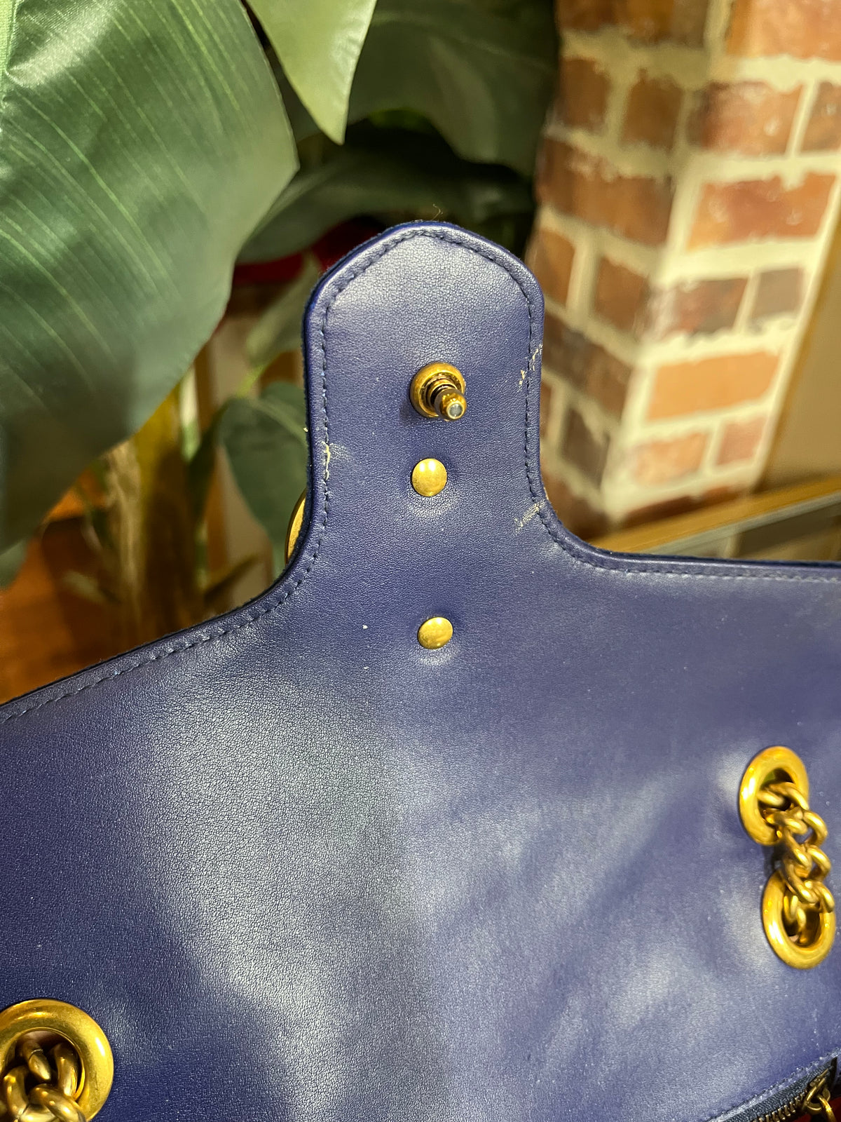 GUCCI Blue Velvet Embroidered Marmont Bag