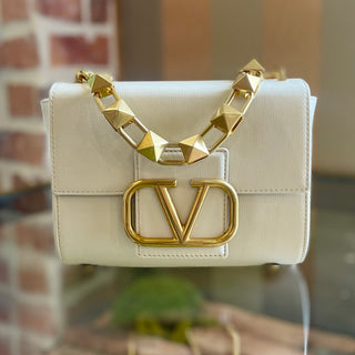 VALENTINO White Calfskin Stud Sign Flap Mini