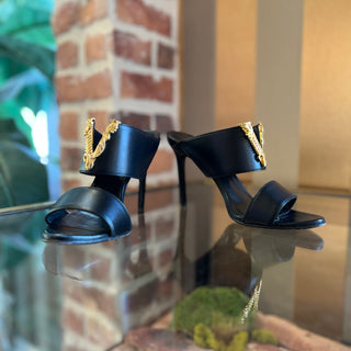 VERSACE Virtus V Black Leather Heels SZ 36 (US 6)