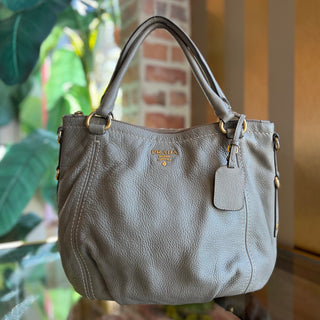 PRADA Gray Argilla Vitello Daino Leather Shoulder Bag