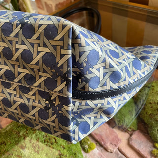 TORY BURCH Blue Basket Weave Print Nylon Tote