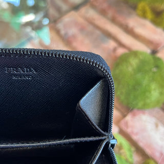 PRADA Black Saffiano Leather Mini Zip Wallet