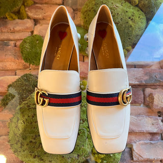 GUCCI White Leather Sylvie Accent Loafers SZ 39.5 (US 9.5)