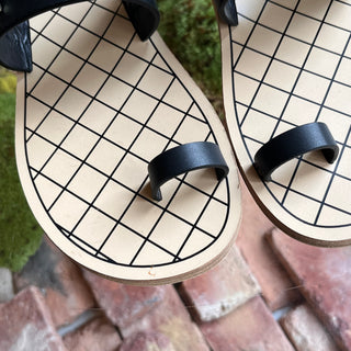 CHANEL Black Leather Chain Thong Sandals SZ36.5(6.5)