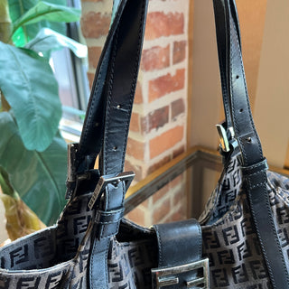 FENDI Black Zucchino Canvas Shoulder Bag