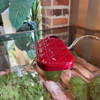 DIOR Lady Dior Call'in Cherry Red Patent Cannage Calfskin Phone Holder Crossbody