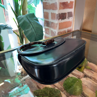 GUCCI Vintage Bamboo 1947 Navy Blue Leather Top Handle Bag