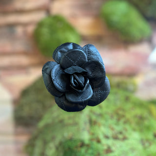 CHANEL Leather Camelia Brooch Pin