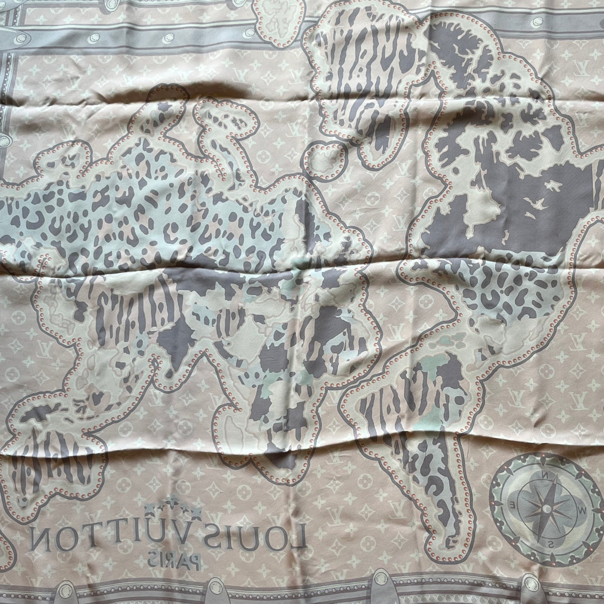 LOUIS VUITTON Pink/Lavender Silk Monogram Map Square Scarf