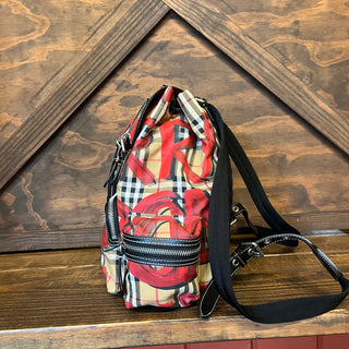 BURBERRY Large Vintage Check Graffiti Print Red Rucksack Backpack