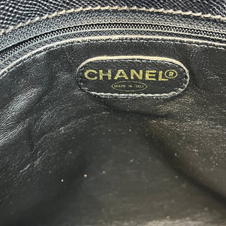 CHANEL Lax Black Caviar Leather Logo Embroidered Vintage Tote Bag