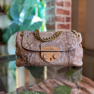 PRADA Pitone Delave Flap Beige Snakeskin Shoulder Bag