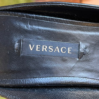 VERSACE Black Leather Pointed Chain Slingback Heels SZ 36 (US 7)