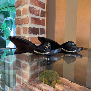 FERRAGAMO Black Leather Wooden Heels SZ 6.5